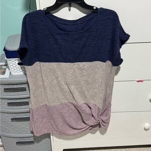 Blue and Gray Relaxed Tie Front T-Shirt